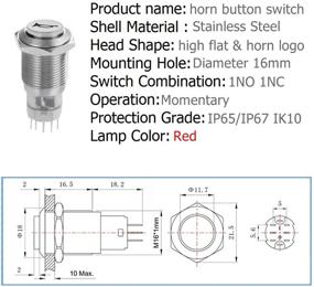 img 3 attached to 🔴 Waterproof Stainless Steel 16mm 12V LED Car Motorcycle Boat Speaker Horn Button Momentary Pushbutton Switch with Pigtail Wire Socket, Red Light Illumination