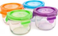 wean bowls glass food storage garden pack - set of 🥣 4 x 5.4 oz round containers in vibrant blue, orange, green, and grape логотип