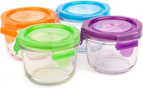 img 1 attached to Wean Bowls Glass Food Storage Garden Pack - Set of 🥣 4 x 5.4 oz Round Containers in Vibrant Blue, Orange, Green, and Grape