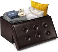 🪑 yitahome 80l folding storage ottoman bench - stylish faux leather footrest with memory foam padded seat for living room bedroom and hallway (brown) logo