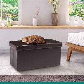 img 2 attached to 🪑 YITAHOME 80L Folding Storage Ottoman Bench - Stylish Faux Leather Footrest with Memory Foam Padded Seat for Living Room Bedroom and Hallway (Brown)