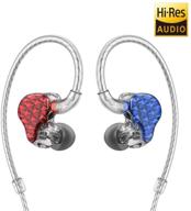 🎧 fiio fa7 top over-ear headphones/earphones with detachable cable design, hifi quad balanced armature driver, in-ear monitors for ios and android, computer, pc, tablet - blue(l) and red(r), clear abstract logo