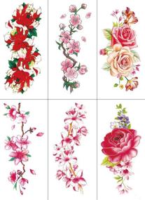 img 3 attached to 🌸 YAKAGO 12 Sheets Flower Temporary Tattoos: Stunning Rose, Cherry, Peony, and Peach Blossom Designs for Women – Waterproof, Adult Body Art Stickers