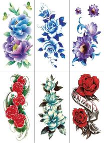 img 2 attached to 🌸 YAKAGO 12 Sheets Flower Temporary Tattoos: Stunning Rose, Cherry, Peony, and Peach Blossom Designs for Women – Waterproof, Adult Body Art Stickers