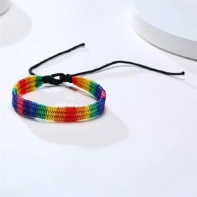 img 3 attached to 🌈 Adjustable Handmade Braided LGBT Rainbow Stripe Pride Bracelet for Gay Lesbian – LGBTQ Bracelet Jewelry Gift for Him or Her, by YFStyle