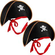 🏴 caribbean pirate captain costume cap - black skull print hat set of 2 pieces for fancy dress outfit accessory logo