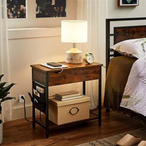 img 2 attached to 🔌 VASAGLE Rustic Brown and Black End Table with USB Ports, Power Outlets, and Storage Shelf - Perfect Charging Station and Nightstand for Living Room and Bedroom (ULET310B01V1)