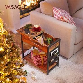 img 3 attached to 🔌 VASAGLE Rustic Brown and Black End Table with USB Ports, Power Outlets, and Storage Shelf - Perfect Charging Station and Nightstand for Living Room and Bedroom (ULET310B01V1)