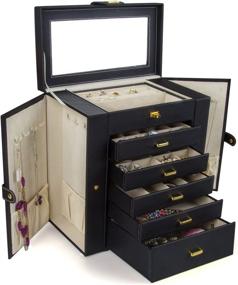 img 4 attached to 💼 Kendal Huge Leather Jewelry Box: Ultimate Black Storage for All Your Precious Accessories