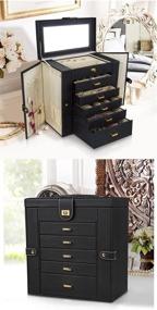 img 1 attached to 💼 Kendal Huge Leather Jewelry Box: Ultimate Black Storage for All Your Precious Accessories