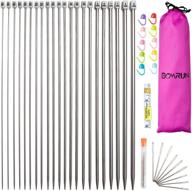 🧶 bcmrun knitting needle set - 22pcs straight single pointed stainless steel sweater needles set (2mm(b)-8mm(l)) - 11 pairs, 11 sizes, 9.8 inch - includes locking stitch makers, large-eye needles, and measure tape (36cm) логотип