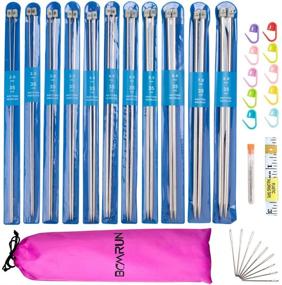 img 3 attached to 🧶 BCMRUN Knitting Needle Set - 22PCS Straight Single Pointed Stainless Steel Sweater Needles Set (2mm(B)-8mm(L)) - 11 Pairs, 11 Sizes, 9.8 inch - Includes Locking Stitch Makers, Large-Eye Needles, and Measure Tape (36CM)