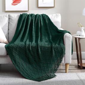 img 4 attached to 🍃 Walensee Throw Blanket for Couch, 50 x 60, Acrylic Knit Woven Forest Green Blanket: Lightweight, Soft Nap Throw with Tassel for Chair Bed Sofa, Ideal for Summer, Travel, Picnic - All Season Decor