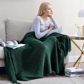 img 2 attached to 🍃 Walensee Throw Blanket for Couch, 50 x 60, Acrylic Knit Woven Forest Green Blanket: Lightweight, Soft Nap Throw with Tassel for Chair Bed Sofa, Ideal for Summer, Travel, Picnic - All Season Decor