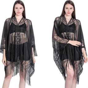 img 3 attached to 🌸 Stunning Ladiery Women's Floral Lace Shawl Scarf: Graceful Tassels, Soft Mesh & Draping Fringe for Wedding Evening Party Dresses