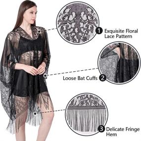 img 2 attached to 🌸 Stunning Ladiery Women's Floral Lace Shawl Scarf: Graceful Tassels, Soft Mesh & Draping Fringe for Wedding Evening Party Dresses