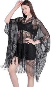 img 4 attached to 🌸 Stunning Ladiery Women's Floral Lace Shawl Scarf: Graceful Tassels, Soft Mesh & Draping Fringe for Wedding Evening Party Dresses