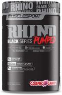 🦏 optimized rhino black® pumped: stimulant-free pre workout powder, nitric oxide booster for pumps, lean muscle mass, enhanced focus - 400 grams (cosmic candy flavor) logo