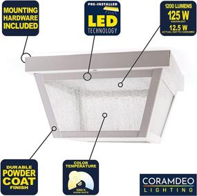 img 3 attached to CORAMDEO 9.25” Square Ceiling Light for Entry Porch & Outdoor Hallway - Damp Location Rated, 1200 Lumens, 3K Warm White LED, Seedy Glass & White Powder Coat Finish