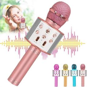 img 4 attached to 🎤 Новая яркая караоке-беспроводная Bluetooth-микрофон для детей, идеальный день рождения для девочек и мальчиков в возрасте 7-10 лет! Лучшая игрушка для девочек от 3 до 16 лет (розовое золото)