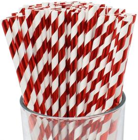 img 4 attached to 🌱 Just Artifacts Premium Biodegradable Striped Paper Straws (Set of 100) – Striped, Metallic Red: Eco-Friendly Sipping Solution