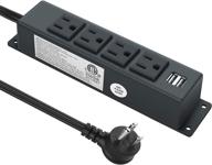 convenient wall mount power strip: 4 ac outlets, 2 usb ports, 45° curved plug, 6.5ft cord - gray logo