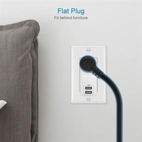 img 3 attached to Convenient Wall Mount Power Strip: 4 AC Outlets, 2 USB Ports, 45° Curved Plug, 6.5FT Cord - Gray