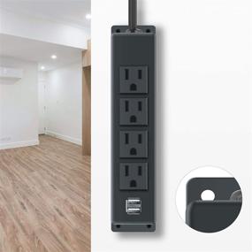 img 2 attached to Convenient Wall Mount Power Strip: 4 AC Outlets, 2 USB Ports, 45° Curved Plug, 6.5FT Cord - Gray