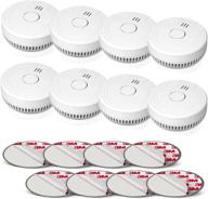 8-pack small fire alarms for home - battery powered photoelectric smoke detectors with test button, low battery signal - bedroom smoke alarm fire detector fj136gb (batteries included) logo
