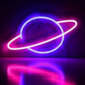 img 4 attached to Neon Wall Decor: Handmade Planet Neon Sign, Perfect Night Light for Bedroom