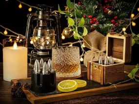 img 2 attached to 🥃 6pcs X-Large Wooden Gift Set Whiskey Bullet Stones - Reusable Stainless Steel Ice Cubes, Metal Bourbon Rocks - Perfect for Thanksgiving & Christmas Stocking Stuffers