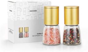 img 1 attached to 🌶️ Golden Vucchini Pepper Salt Grinder Mill - Adjustable Coarseness Ceramic Spice Grinder Shaker - Refillable Pepper Grinders for Home Kitchen Gifts