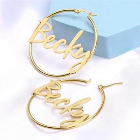 img 1 attached to Custom Gold Name Hoops Earrings for Women - Unique Gifts for Her Birthday, Mother's Day, Thanksgiving, Christmas - 14K Gold Plated Personalized Name Jewelry - Ideal Gifts for Teen Girls