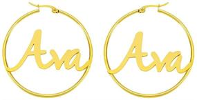 img 4 attached to Custom Gold Name Hoops Earrings for Women - Unique Gifts for Her Birthday, Mother's Day, Thanksgiving, Christmas - 14K Gold Plated Personalized Name Jewelry - Ideal Gifts for Teen Girls