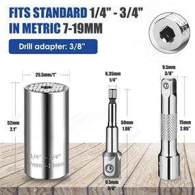 img 3 attached to 🔧 3 предмета Профессиональный универсальный набор головок 1/4"-3/4" (7-19 мм) с адаптером для электродрели/рогатого ключа - Многофункциональный набор гаечных ключей для ремонта от DIY-мастера - Идеальный подарок для мужчин, папы, парня, мужа.