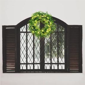 img 1 attached to 🌿 20 Inch Artificial Green Leaf Wreath with 40 LED Lights, Timer, Battery Operated - Ideal for Front Door, Wall, Window, Party Décor