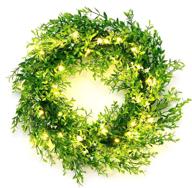 🌿 20 inch artificial green leaf wreath with 40 led lights, timer, battery operated - ideal for front door, wall, window, party décor логотип