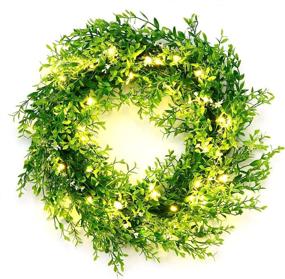 img 4 attached to 🌿 20 Inch Artificial Green Leaf Wreath with 40 LED Lights, Timer, Battery Operated - Ideal for Front Door, Wall, Window, Party Décor