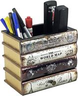 🖊️ bellaa 21420 pen pencil holder cell phone stand desk office organizer cup pot caddy vintage old world multi-purpose container логотип