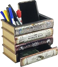 img 1 attached to 🖊️ Bellaa 21420 Pen Pencil Holder Cell Phone Stand Desk Office Organizer Cup Pot Caddy Vintage Old World Multi-Purpose Container