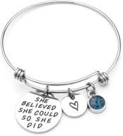 liuanan she believed she could so she did: birthstone charm stainless steel cuff bracelet - expandable bangle for empowerment logo