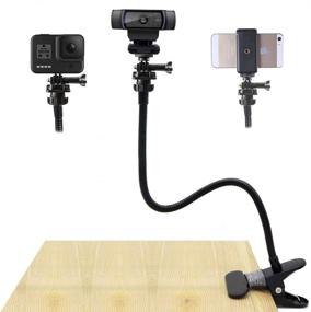 img 4 attached to 💻 Flexible Desk Gooseneck Webcam Stand with Phone Holder - 27 Inch Compatible with GoPro Hero, Logitech, and Nexigo Webcam