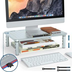 img 4 attached to 🖥️ Height Adjustable Monitor Stand Riser with Pen Holder, Ergonomic Metal Laptop Stand and Cable Management - Ideal Computer Stand for Laptop, iMac, PC, Printer (14.5 in, Silver)