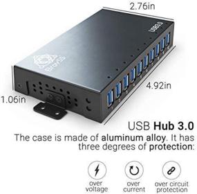 img 1 attached to BrovSS: Алюминиевый заряжаемый 10-портовый USB 3.0 хаб - USB хаб высокой скорости - Расширьте подключение с помощью разветвителя с несколькими портами для устройств Apple, ноутбуков, ПК, USB-флешек, жестких дисков (черный)