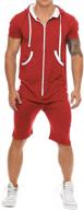 👕 coofandy men's hooded tracksuit zipper jumpsuit with short sleeves, casual contrast color comfy playsuit shorts logo