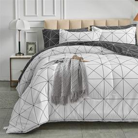 img 4 attached to 🖤 Black and White Plaid Print Comforter Set - Queen Size 88x88, Reversible, 800 TC Down Alternative, Ideal for Adults and Teens - Includes 1 Winter Microfiber Comforter and 2 Pillow Shams