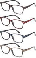 👓 wood pattern reading glasses men women - stylish square reader glasses 4 pack lightweight frame with spring hinge and cases logo