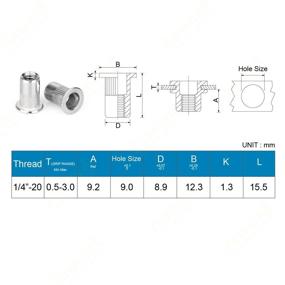 img 3 attached to 🔩 Pack of 40 Stainless Steel 1/4”-20 Rivet Nuts - Threaded Insert Nut 1/4-20UNC Nutsert Rivnuts with Flat Head and Knurled Body Design