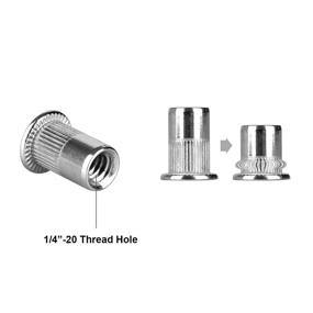 img 2 attached to 🔩 Pack of 40 Stainless Steel 1/4”-20 Rivet Nuts - Threaded Insert Nut 1/4-20UNC Nutsert Rivnuts with Flat Head and Knurled Body Design