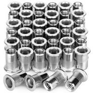 🔩 pack of 40 stainless steel 1/4”-20 rivet nuts - threaded insert nut 1/4-20unc nutsert rivnuts with flat head and knurled body design logo